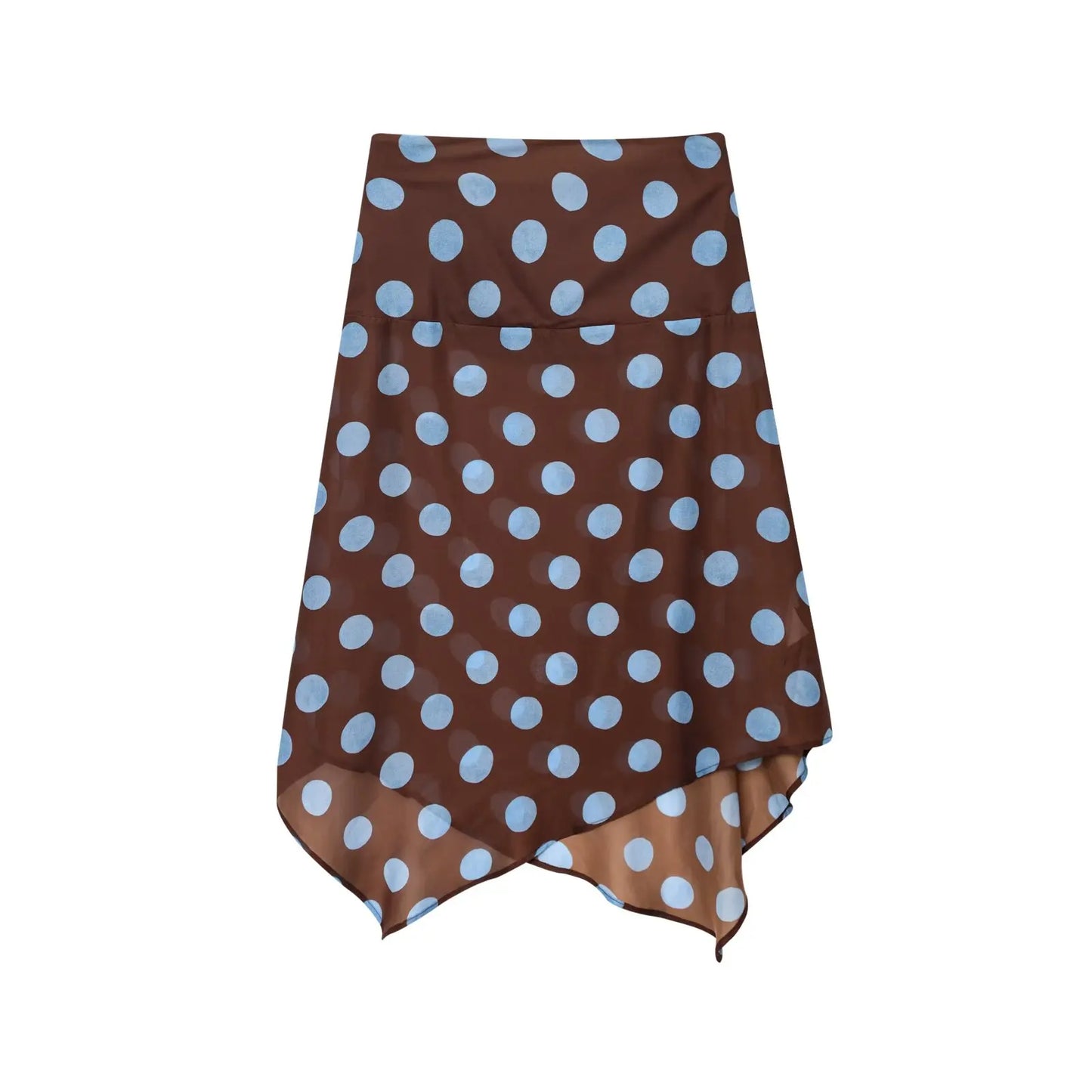 2025 Elegant Women Fashion Polka Dots Print Hem Irregular Midi Skirt Faldas Mujer Female Summer Side Zipper Slim Skirts QUN9329