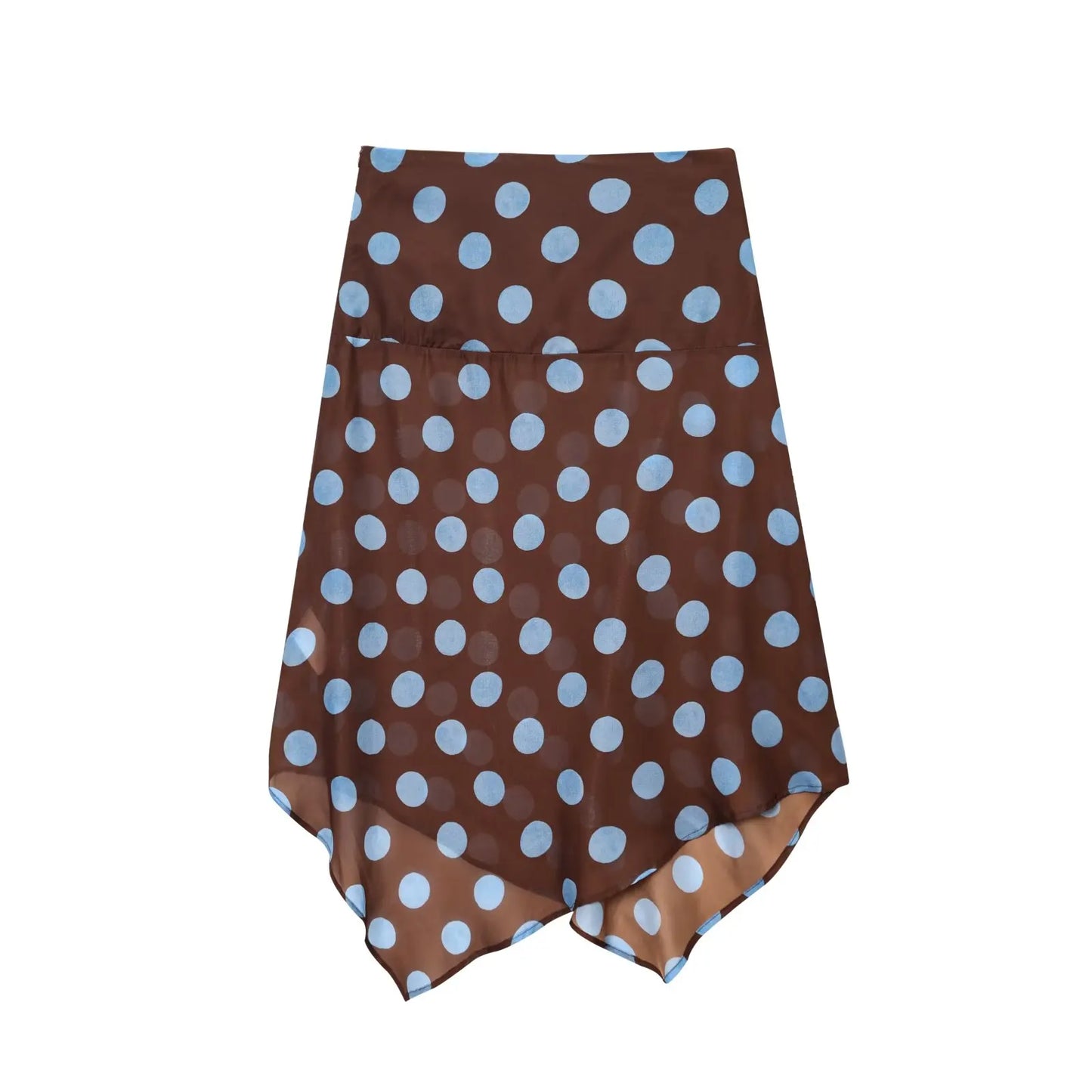 2025 Elegant Women Fashion Polka Dots Print Hem Irregular Midi Skirt Faldas Mujer Female Summer Side Zipper Slim Skirts QUN9329