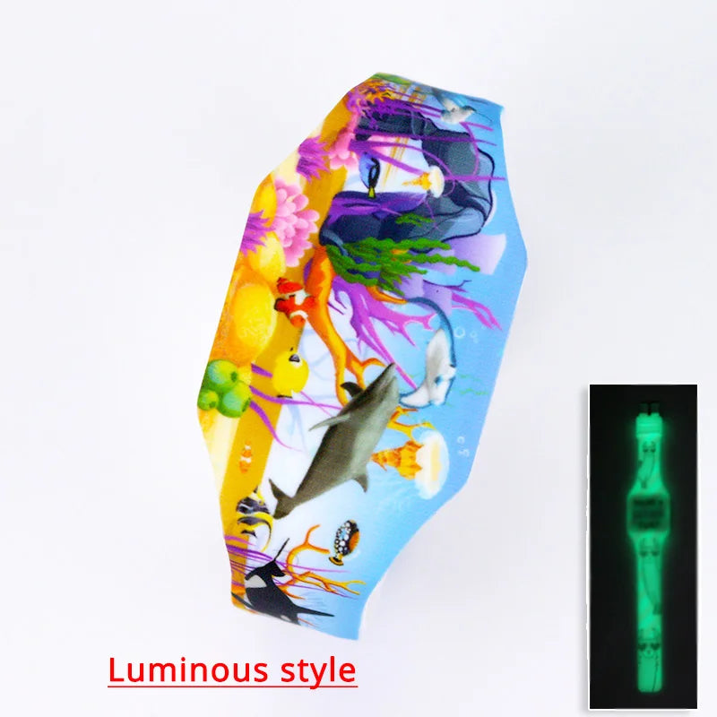 New Luminous Unicorn Child Watches For Girl Ocean World LED Watch Kids Student Electronic Watch Clock Reloj Infantil