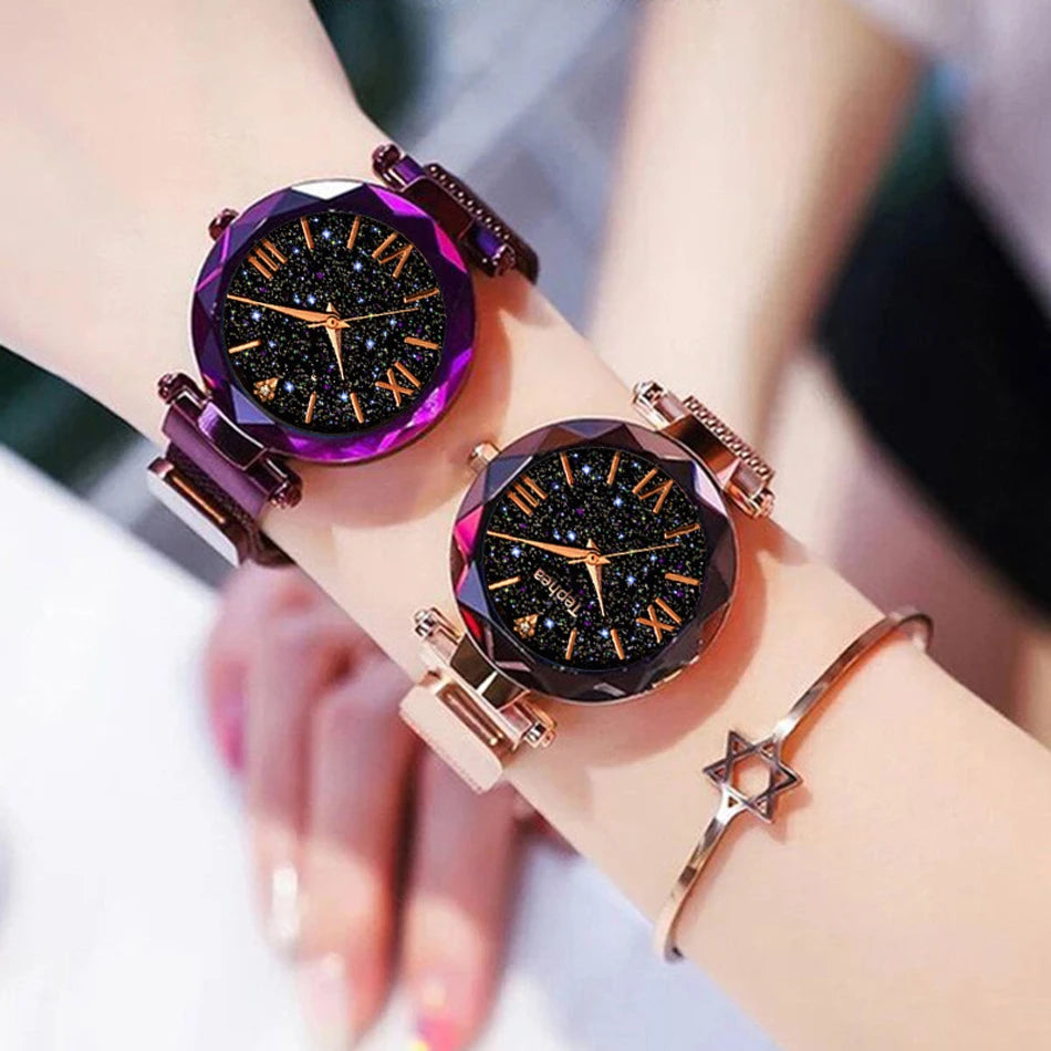 reloj mujer Women's Fashion Starry Sky Watches Magnet Buckle Mesh Belt Diamond Quartz Watch Women Dress Clock relogio feminino