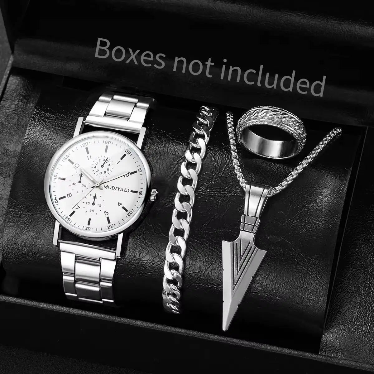 4PCS/Set Fashion Men Business Watches Casual Quartz Wristwatch Jewelry Set for Man Clock Reloj Hombre（Without Box）