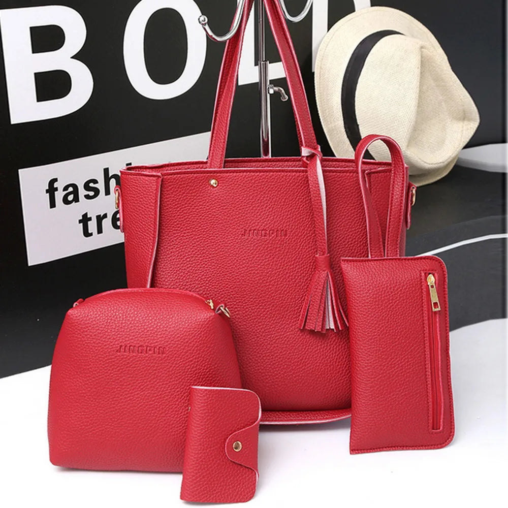 4pcs Tote Bags Purse Set For Women Durable Pu Leather Shoulder Bags With Zipper For Daily Casual Wear Activities Fashion Tote