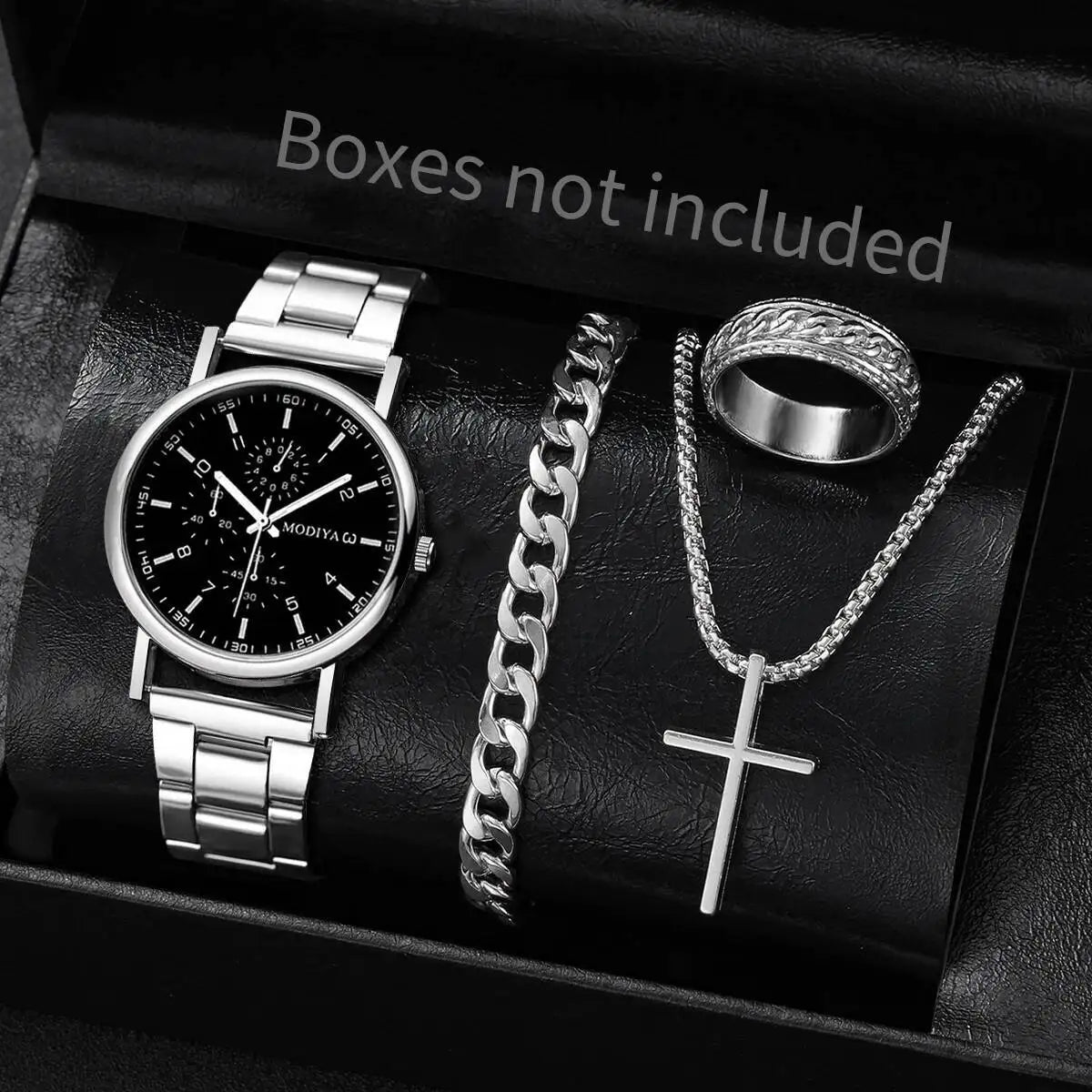4PCS/Set Fashion Men Business Watches Casual Quartz Wristwatch Jewelry Set for Man Clock Reloj Hombre（Without Box）