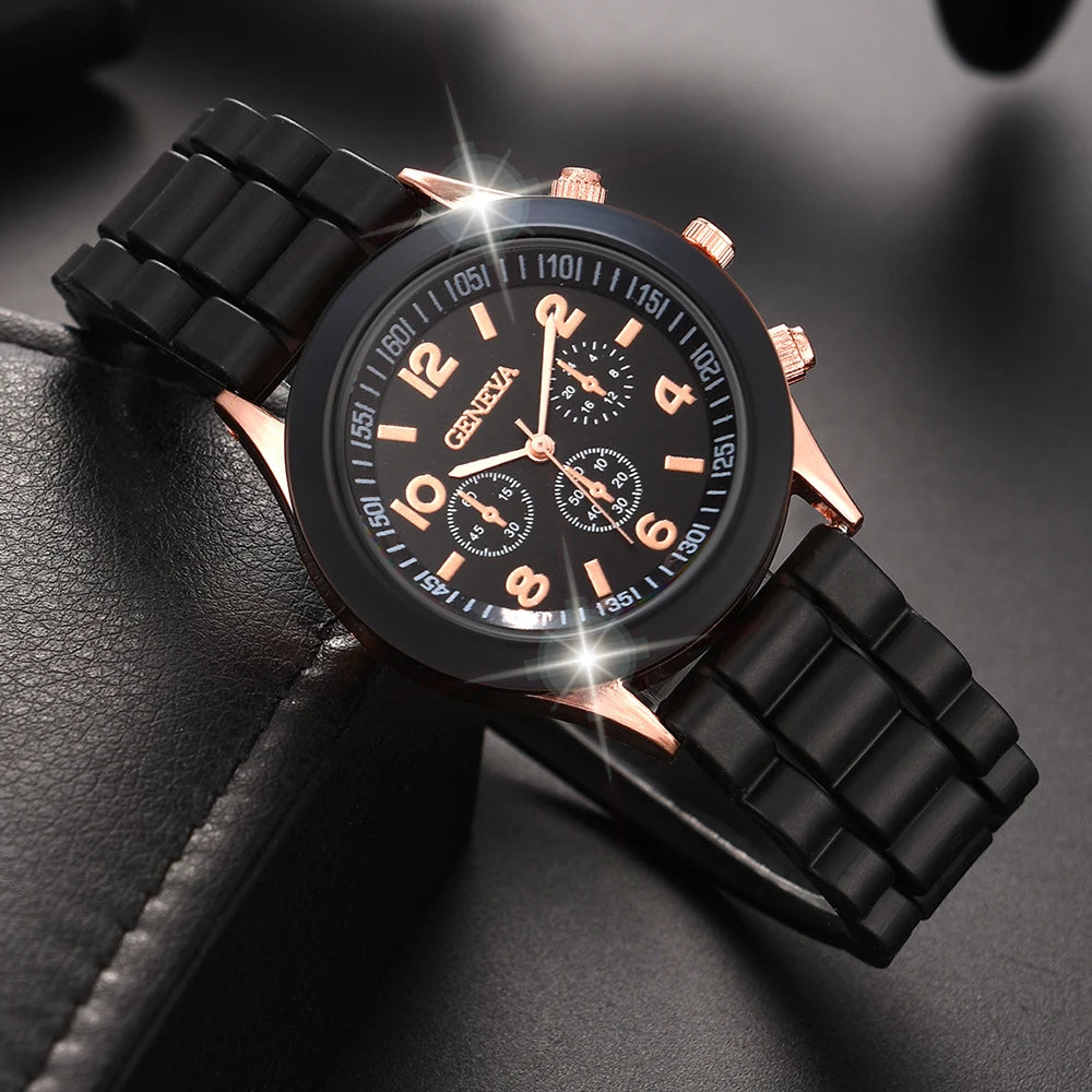 4PCS Fashion Simple Watch Luxury Men's and Women's Belts Business Leisure Bracelet Quartz Watch Love Watch Watch Set