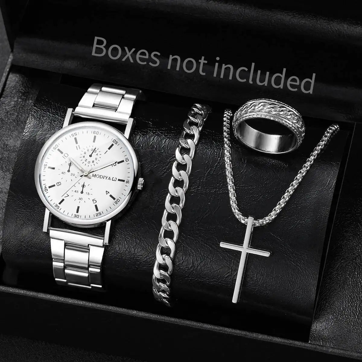 4PCS/Set Fashion Men Business Watches Casual Quartz Wristwatch Jewelry Set for Man Clock Reloj Hombre（Without Box）