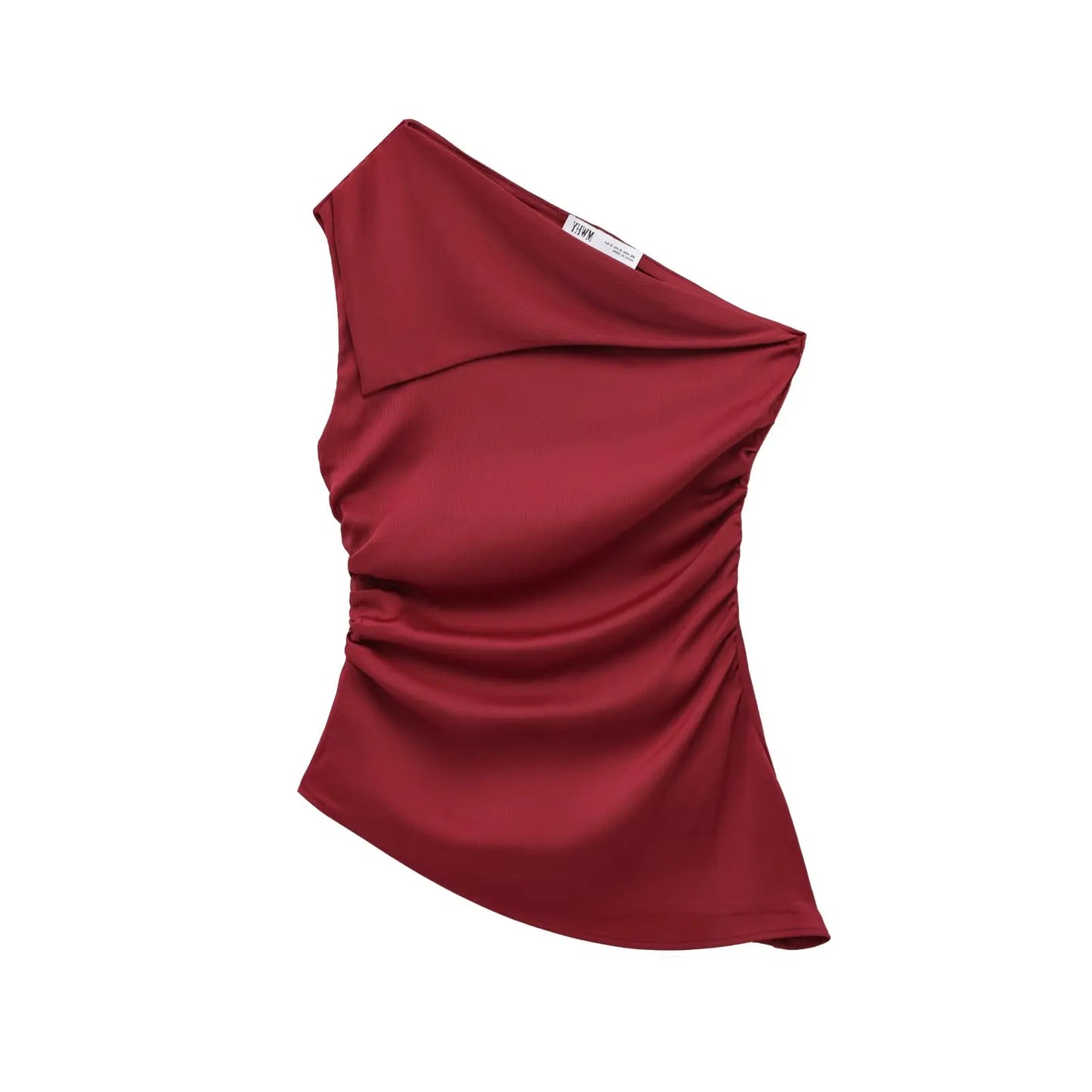 Zevity 2025 Women Sexy Solid Color Single Shoulder Pleats Design Asymmetrical Blouse Female Slim Shirts Blusas Chic Tops LS9155