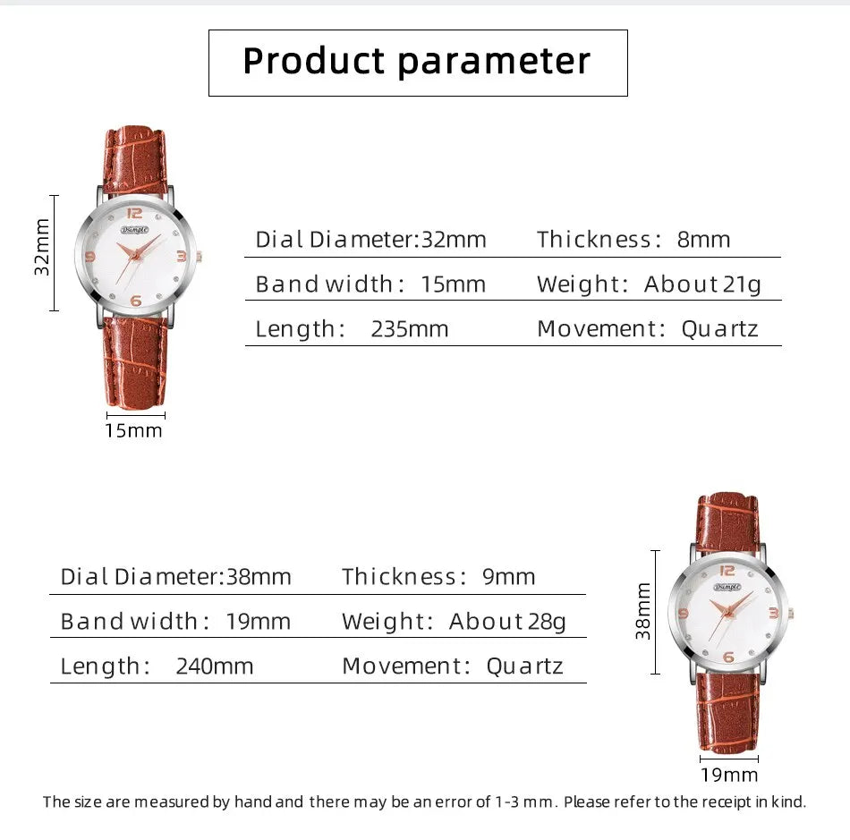 2PCS Fashion Couple Set Watches Luxury Men Women Business Casual Leather Quartz Watch Simple Brown Wristwatch Reloj Mujer