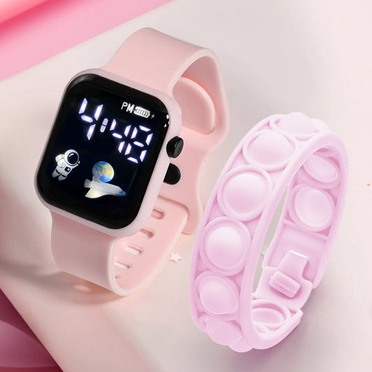 2PCS Children's Smart Watch Bracelet Simple and Fashionable Student Outdoor Sports Electronic Watch Gift for Boys and Girls