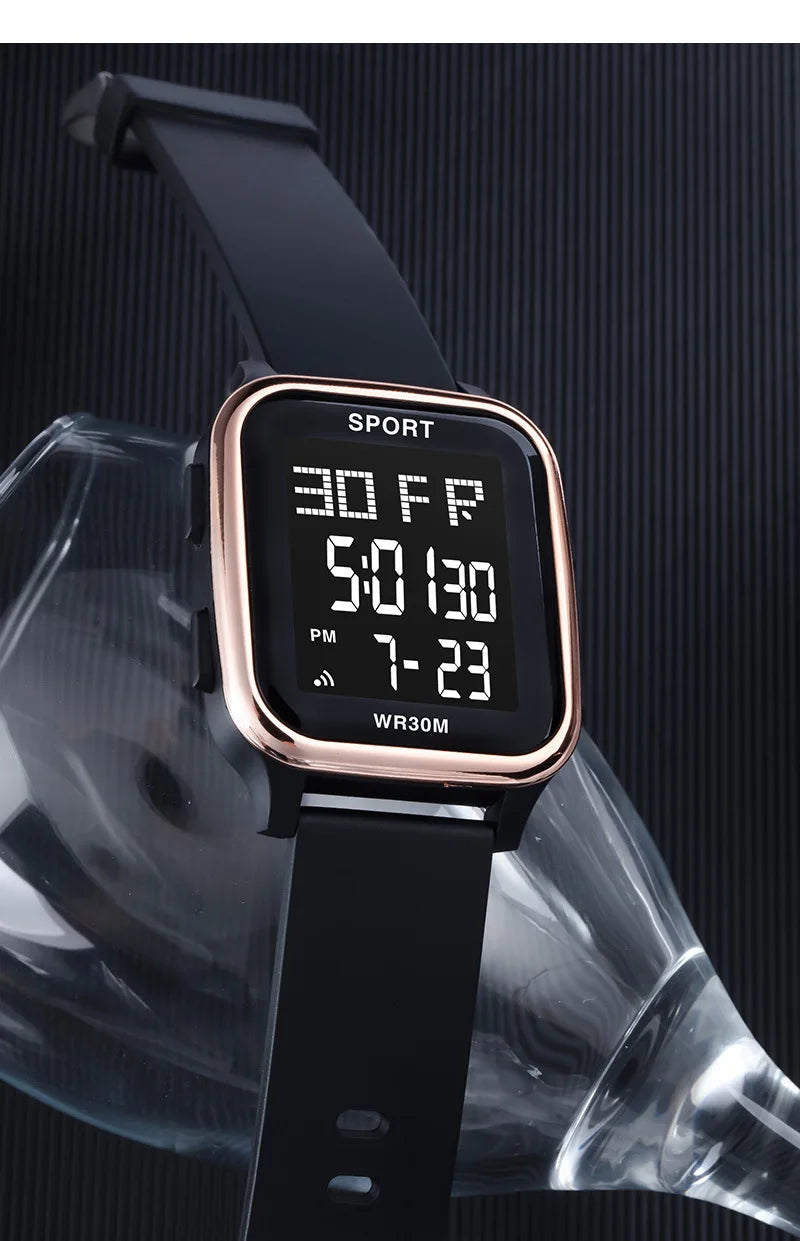 YIKAZE Sports Watch for Men Waterproof Multifunction Electronic Watch Ultra-thin Men's LED Digital Wristwatch for Man Student