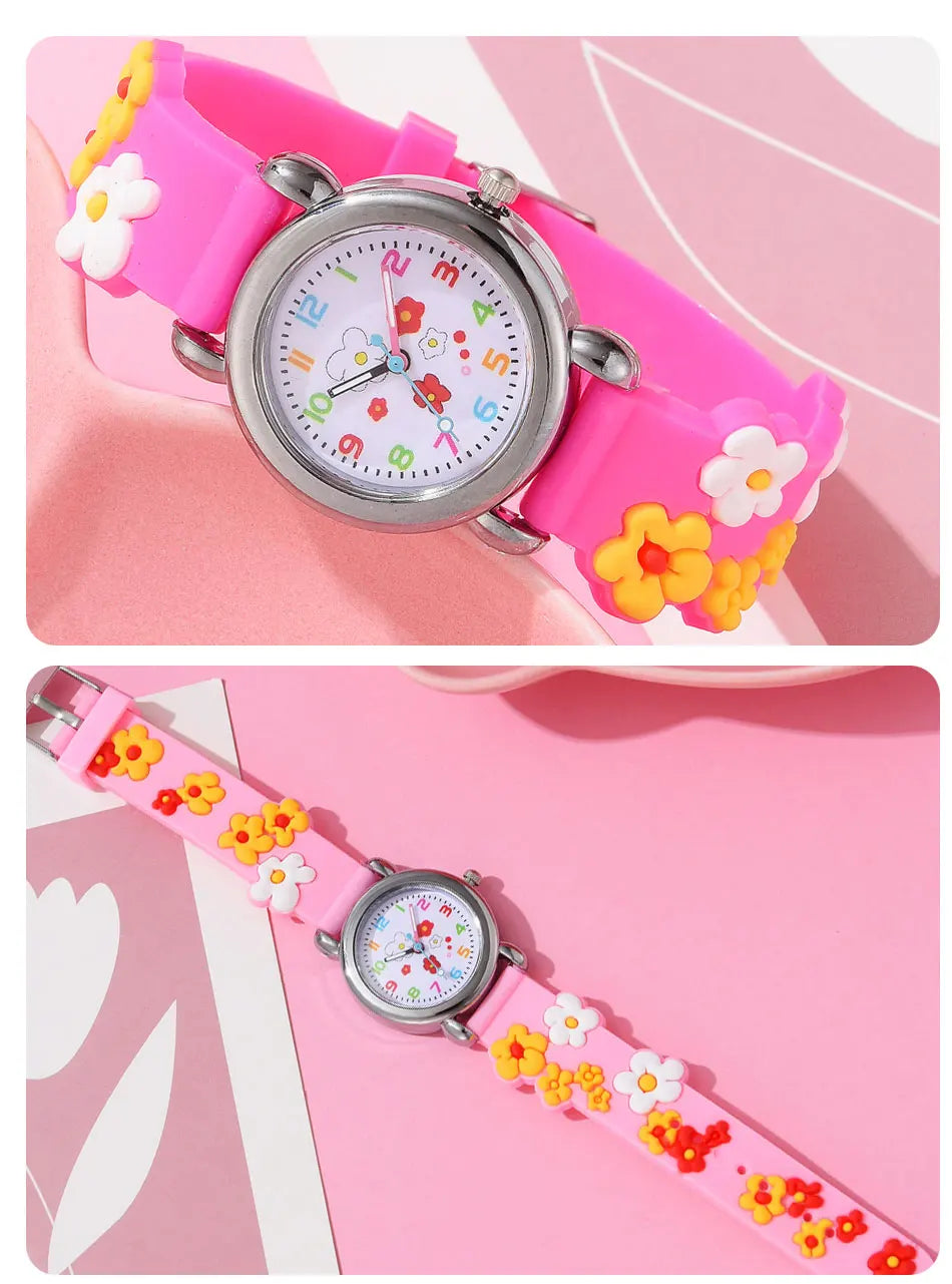Kids Fashion Watches Cartoon Watches Pink Silicone Quartz Wristwatch Birthday Gift Girl Boy Children Study Time Girl Watch Clock