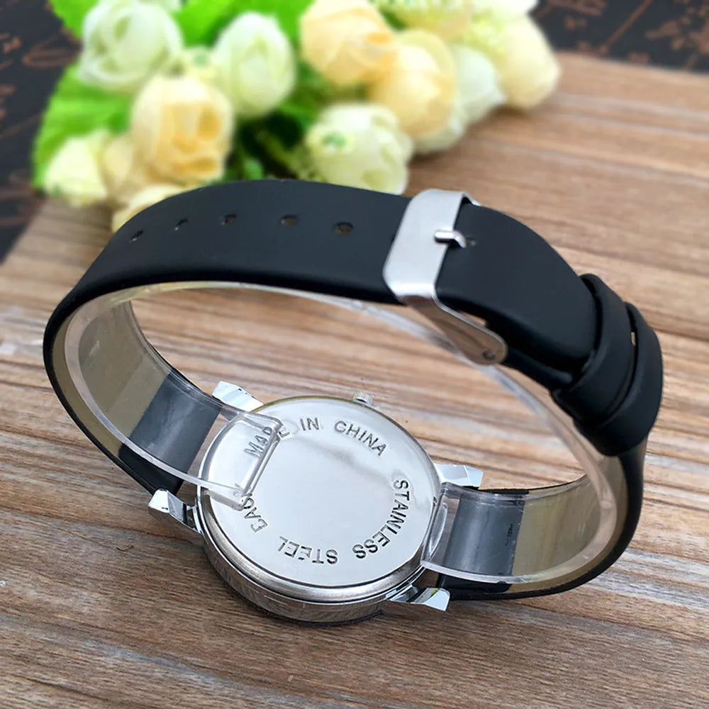 2PCS Couple's Watches Fashion Water Diamond Leather Strap Elegant Fashion Women Men Circular Simple Scale Dial Quartz Watch