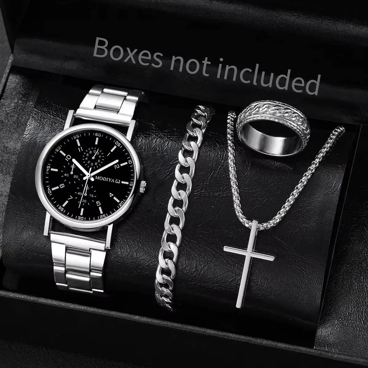 4PCS/Set Fashion Men Business Watches Casual Quartz Wristwatch Jewelry Set for Man Clock Reloj Hombre（Without Box）