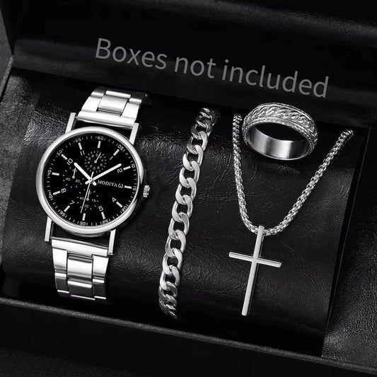 4PCS/Set Fashion Men Business Watches Casual Quartz Wristwatch Jewelry Set for Man Clock Reloj Hombre（Without Box）