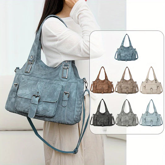 2025 New PU Women Handbag - Fashion Patchwork Tote Bag Spring Simple Design, Spacious Lightweight Shoulder Purse