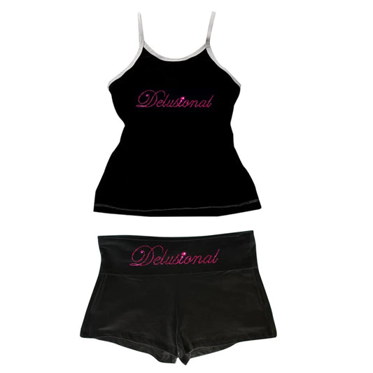 Vintage Punk Rhinestone Letter Goth Sleeveless Streetwear Shorts Sexy T Shirt Y2k Style Crop Tank Top Women Summer Graphic Camis