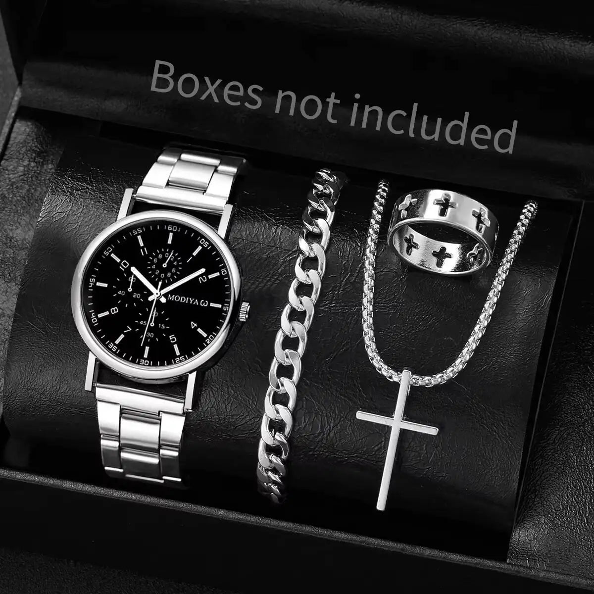 4PCS/Set Fashion Men Business Watches Casual Quartz Wristwatch Jewelry Set for Man Clock Reloj Hombre（Without Box）