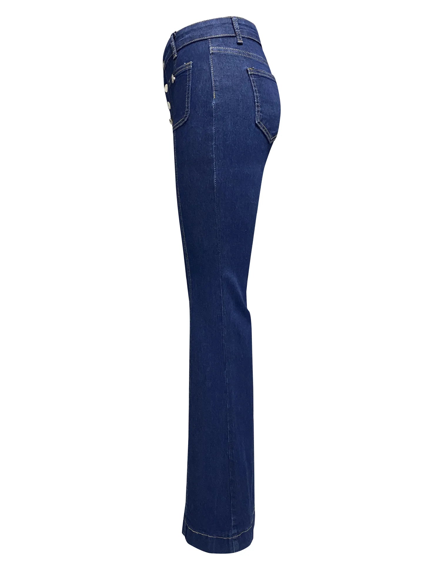 Women Jeans Ankle Length Boot Cut Spliced Flare Pants Denim Pockets Loose Washing High Waist Solid Button Basics Zipper Fly