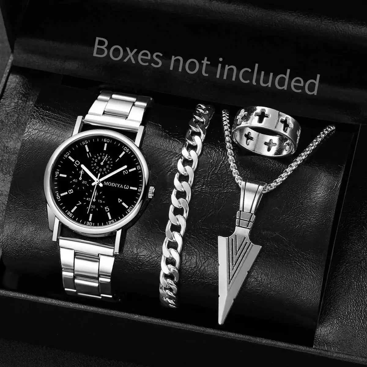 4PCS/Set Fashion Men Business Watches Casual Quartz Wristwatch Jewelry Set for Man Clock Reloj Hombre（Without Box）