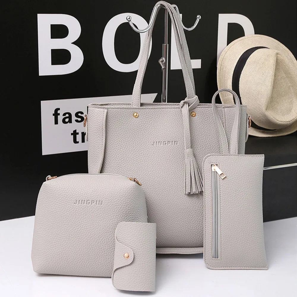 4pcs Tote Bags Purse Set For Women Durable Pu Leather Shoulder Bags With Zipper For Daily Casual Wear Activities Fashion Tote