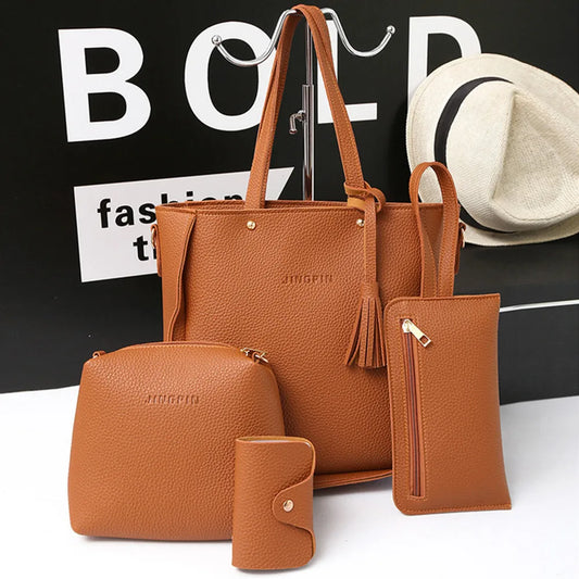 4pcs Tote Bags Purse Set For Women Durable Pu Leather Shoulder Bags With Zipper For Daily Casual Wear Activities Fashion Tote