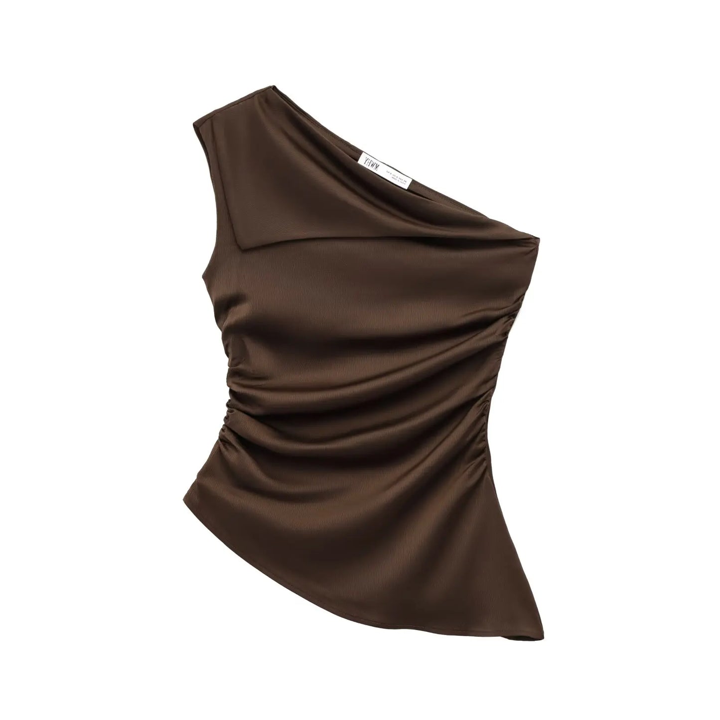 Zevity 2025 Women Sexy Solid Color Single Shoulder Pleats Design Asymmetrical Blouse Female Slim Shirts Blusas Chic Tops LS9155