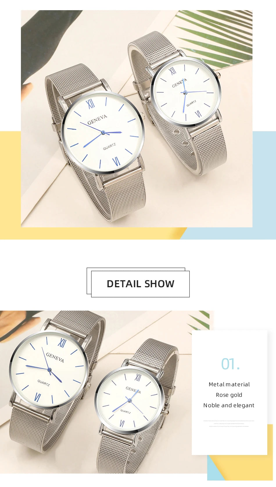 2PCS Set Couple Fashion Casual Watches Luxury Silvery Mesh Belt Wrist Watch Ladies Simple Dial Quartz Wristwatches Dress Clock