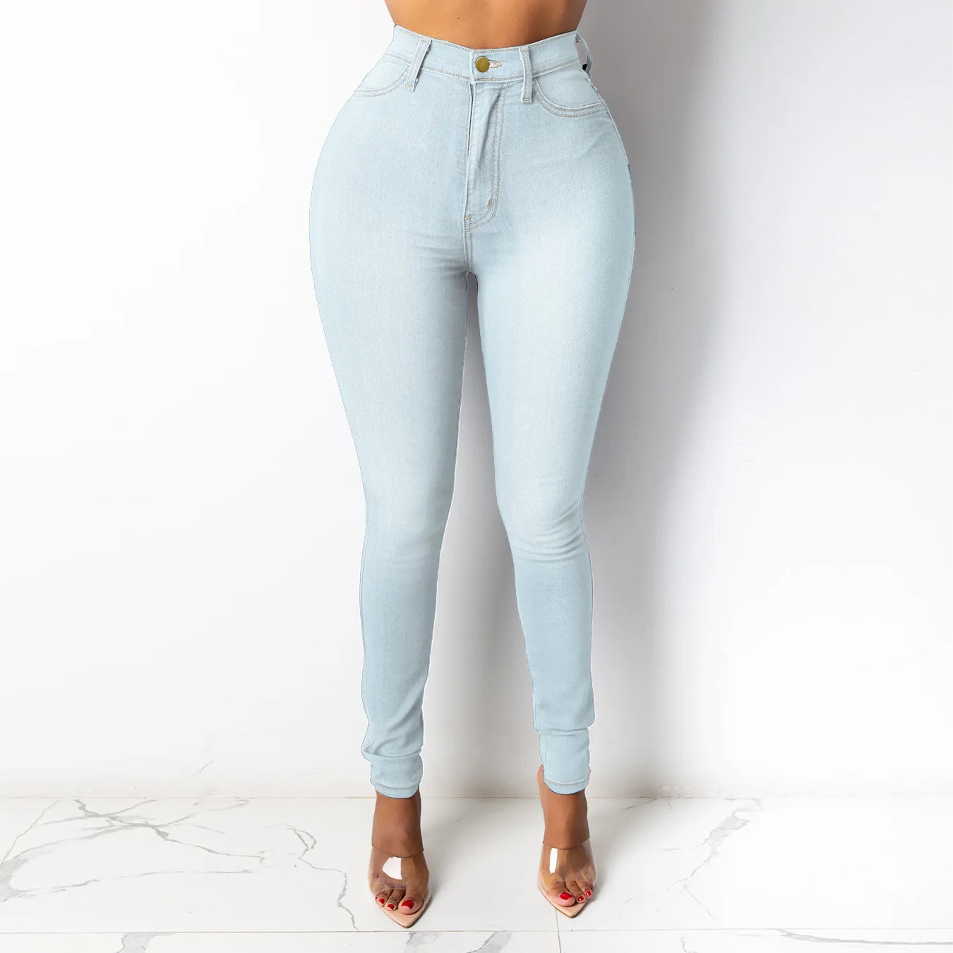2025 Spring New 5 Colors High Waist Thin Jeans For Women Fashion Casual Slim Elastic Denim Pencil Pants S-3XL Drop Shipping