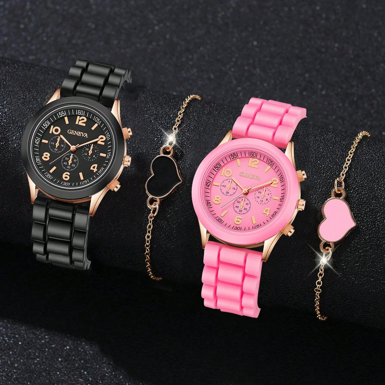 4PCS Fashion Simple Watch Luxury Men's and Women's Belts Business Leisure Bracelet Quartz Watch Love Watch Watch Set