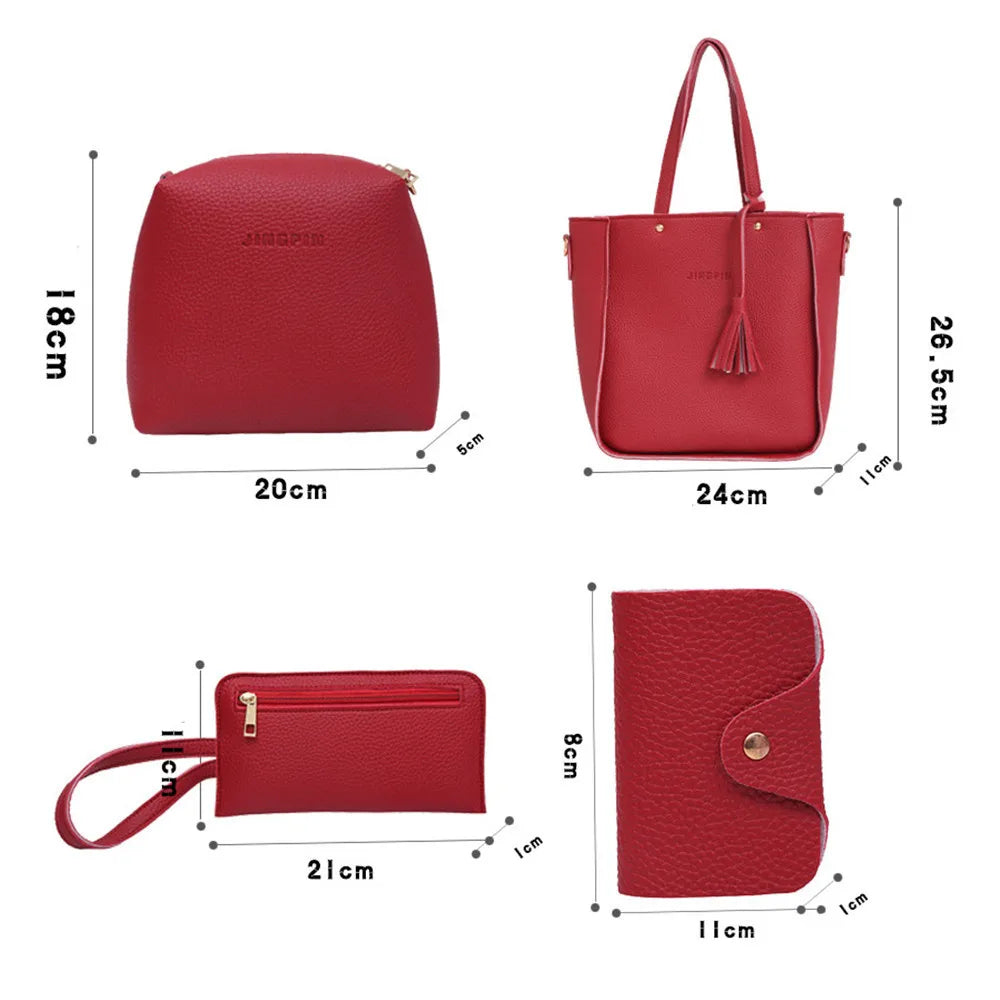 4pcs Tote Bags Purse Set For Women Durable Pu Leather Shoulder Bags With Zipper For Daily Casual Wear Activities Fashion Tote