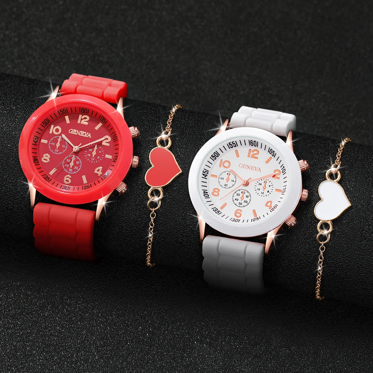 4PCS Fashion Simple Watch Luxury Men's and Women's Belts Business Leisure Bracelet Quartz Watch Love Watch Watch Set