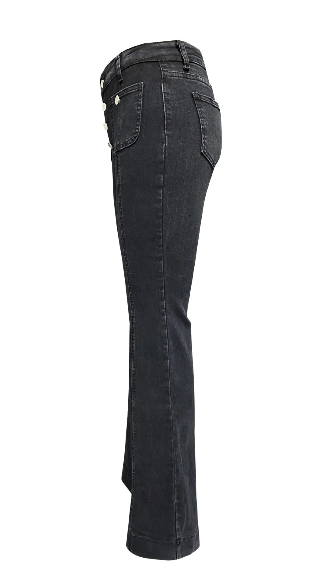 Women Jeans Ankle Length Boot Cut Spliced Flare Pants Denim Pockets Loose Washing High Waist Solid Button Basics Zipper Fly