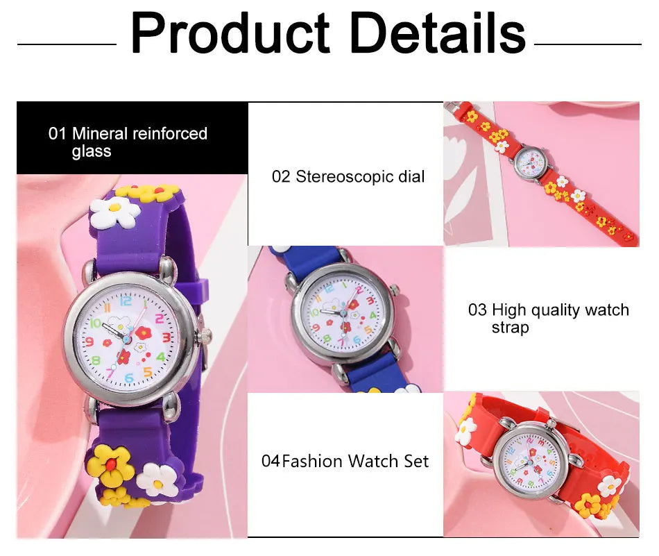 Kids Fashion Watches Cartoon Watches Pink Silicone Quartz Wristwatch Birthday Gift Girl Boy Children Study Time Girl Watch Clock