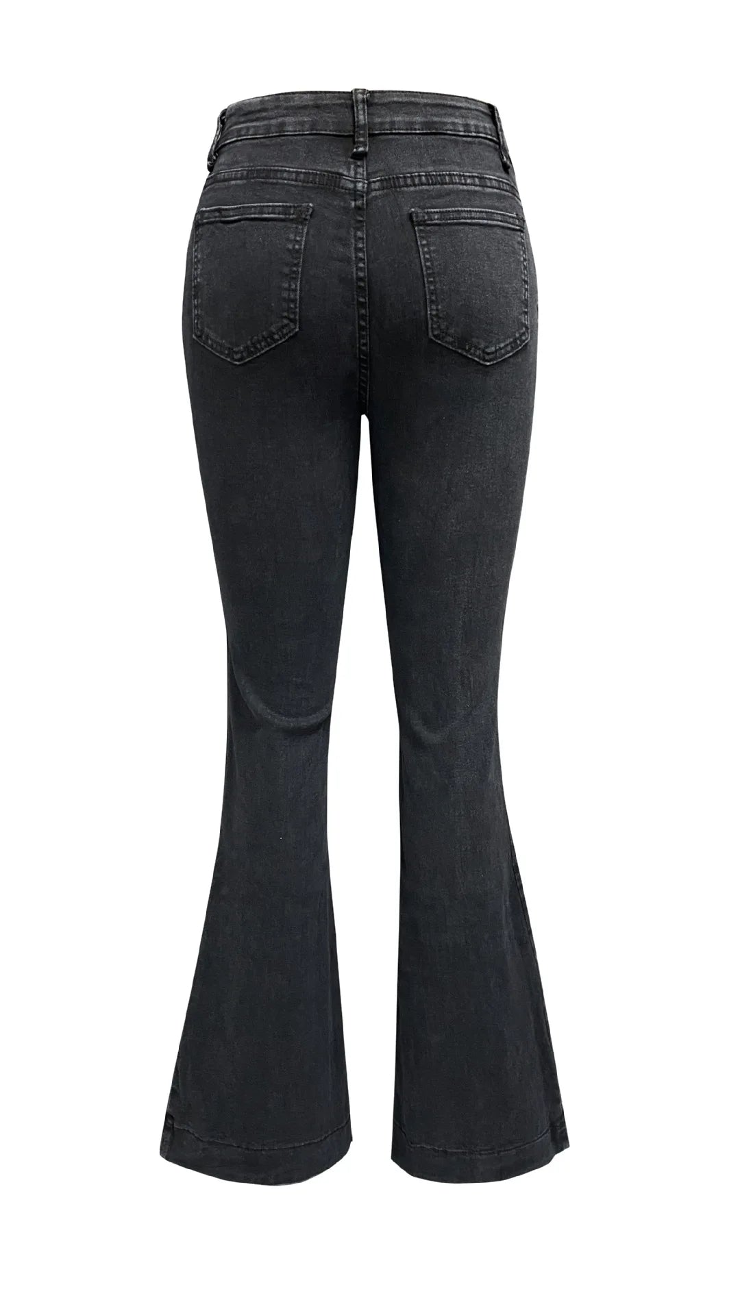 Women Jeans Ankle Length Boot Cut Spliced Flare Pants Denim Pockets Loose Washing High Waist Solid Button Basics Zipper Fly