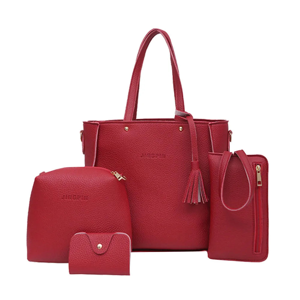 4pcs Tote Bags Purse Set For Women Durable Pu Leather Shoulder Bags With Zipper For Daily Casual Wear Activities Fashion Tote