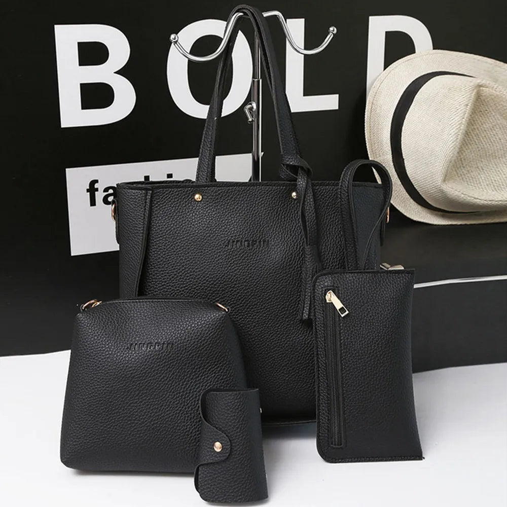4pcs Tote Bags Purse Set For Women Durable Pu Leather Shoulder Bags With Zipper For Daily Casual Wear Activities Fashion Tote