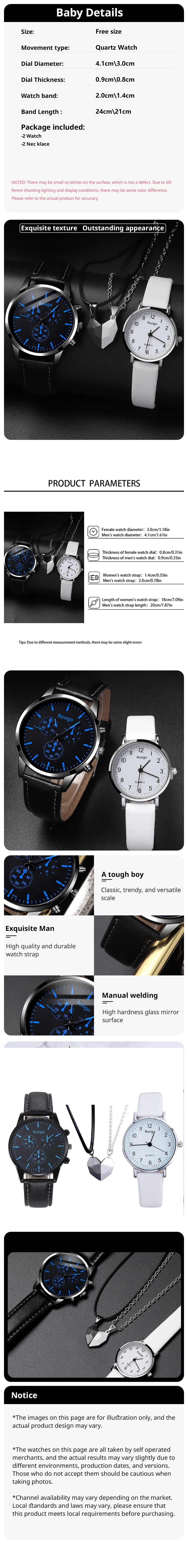 4pcs Fashion Versatile Creative Personalized Men and Women Couple Watch Quartz Watch with Love Pendant Necklace Combination Set