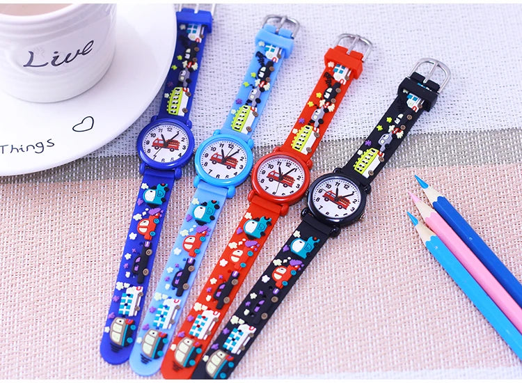 fashion cool children boys girls little kids school bus fire truck cartoon quartz watches babies holiday gifts toy watches