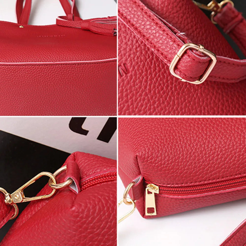 4pcs Tote Bags Purse Set For Women Durable Pu Leather Shoulder Bags With Zipper For Daily Casual Wear Activities Fashion Tote