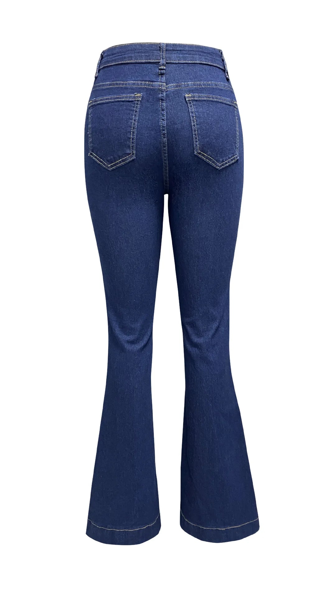 Women Jeans Ankle Length Boot Cut Spliced Flare Pants Denim Pockets Loose Washing High Waist Solid Button Basics Zipper Fly