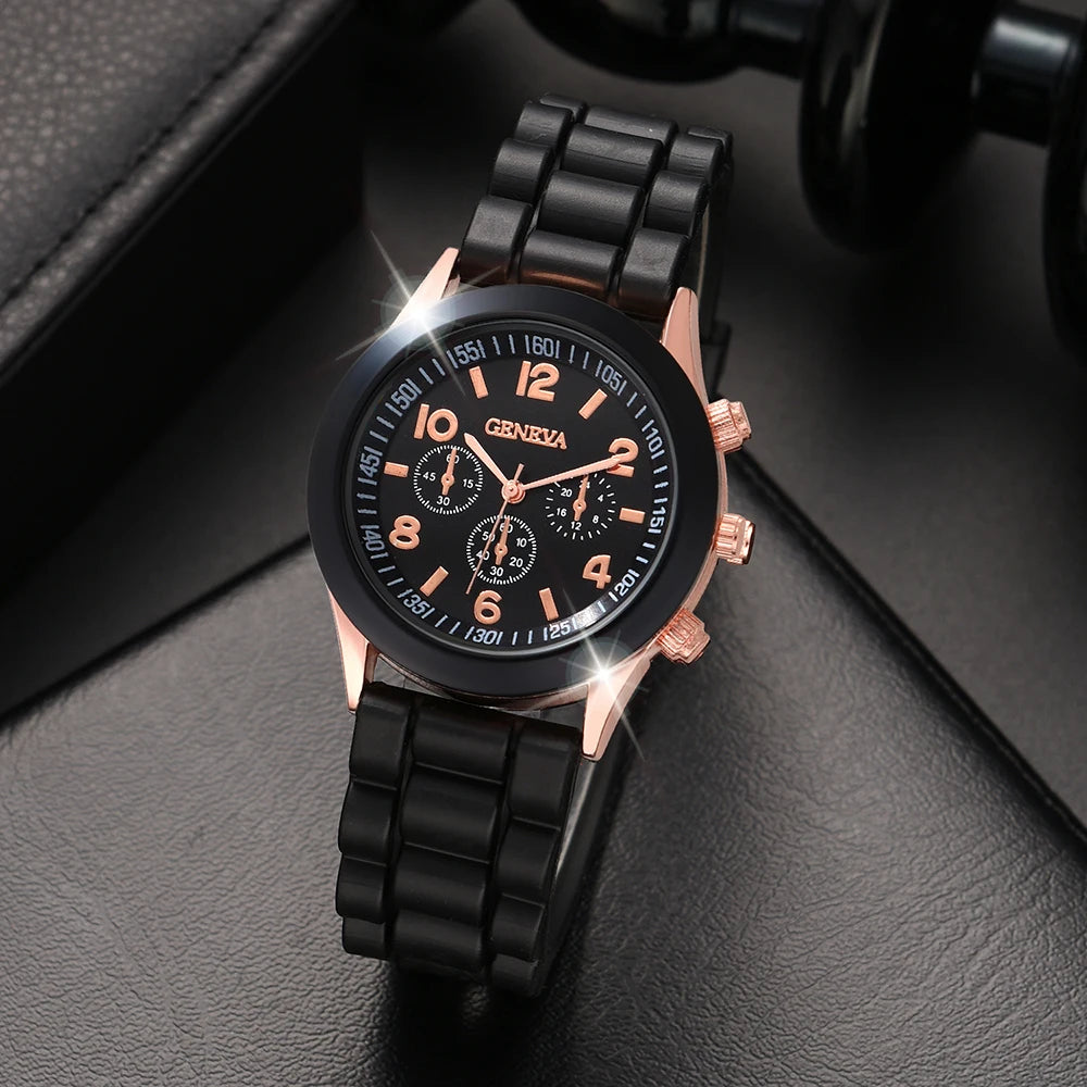4PCS Fashion Simple Watch Luxury Men's and Women's Belts Business Leisure Bracelet Quartz Watch Love Watch Watch Set