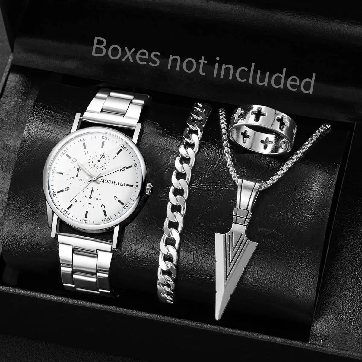4PCS/Set Fashion Men Business Watches Casual Quartz Wristwatch Jewelry Set for Man Clock Reloj Hombre（Without Box）