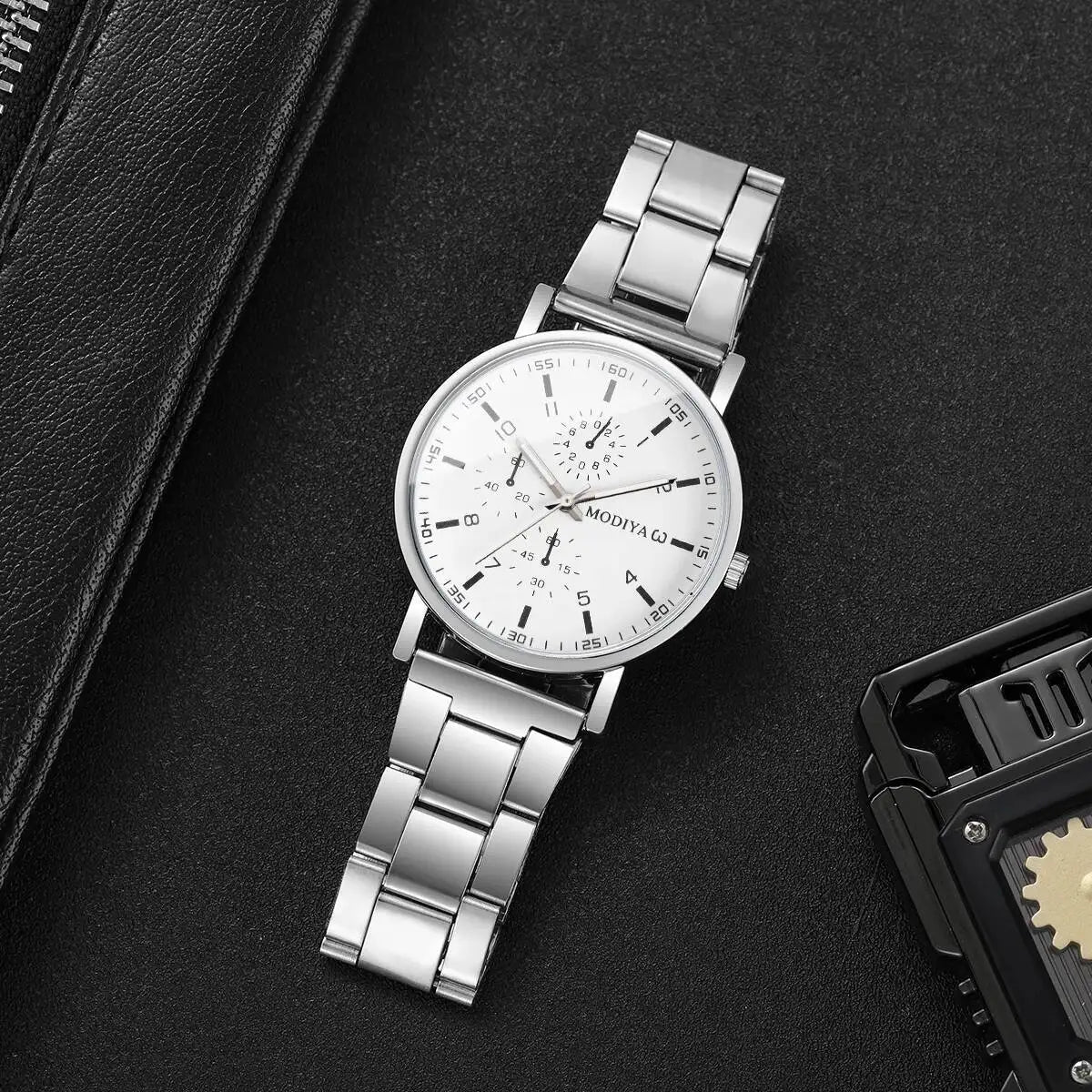 4PCS/Set Fashion Men Business Watches Casual Quartz Wristwatch Jewelry Set for Man Clock Reloj Hombre（Without Box）
