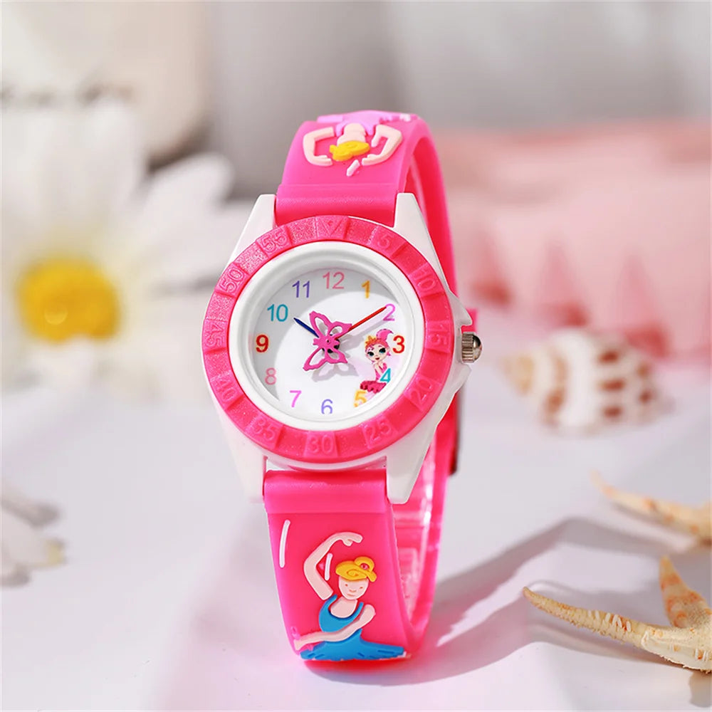 Children's Watch Cartoon Ballet Girl Design Quartz Watch Fashion Purple Silicone Girl Student Gift Wristwatch