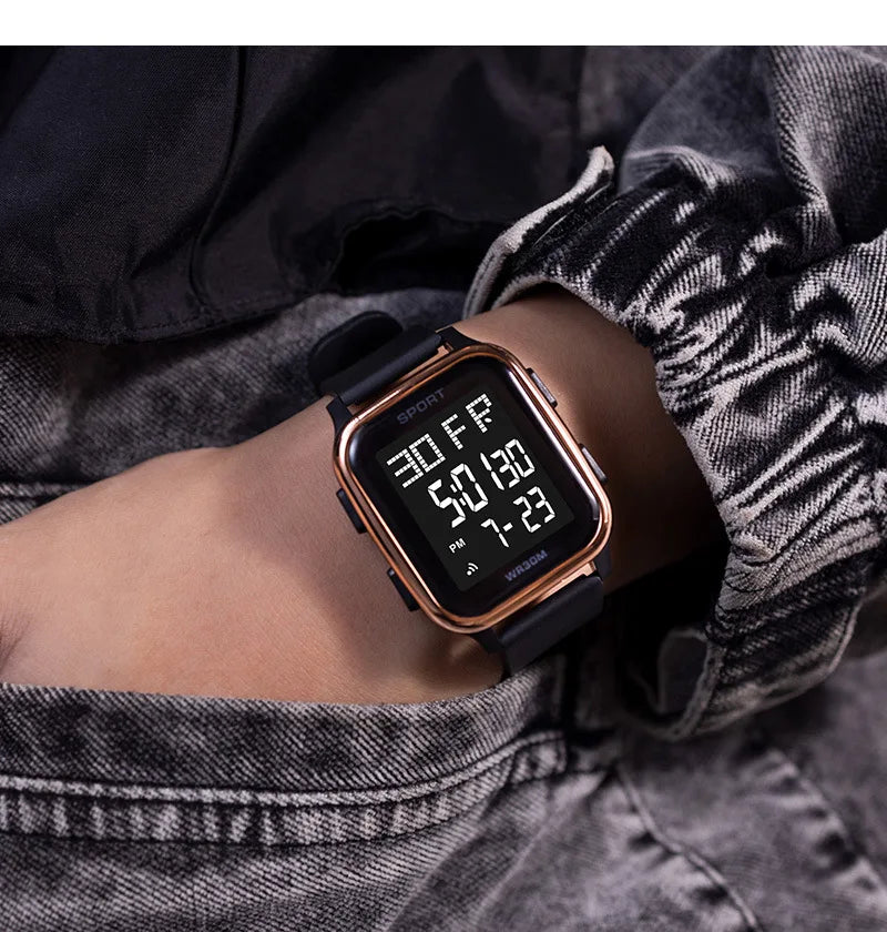 YIKAZE Sports Watch for Men Waterproof Multifunction Electronic Watch Ultra-thin Men's LED Digital Wristwatch for Man Student