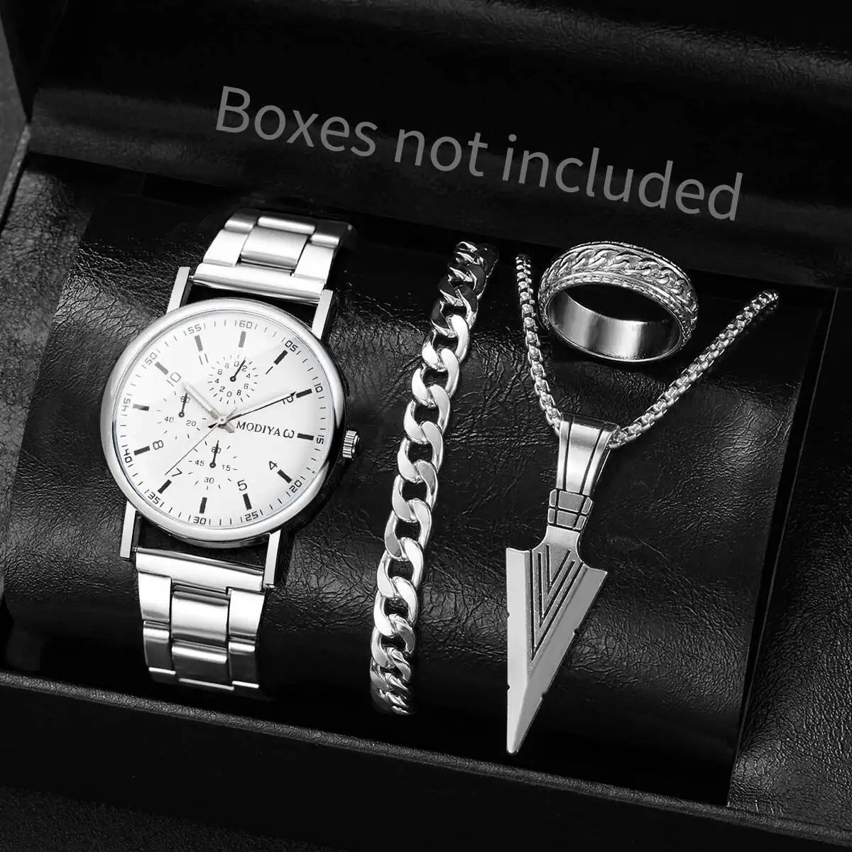 4PCS/Set Fashion Men Business Watches Casual Quartz Wristwatch Jewelry Set for Man Clock Reloj Hombre（Without Box）