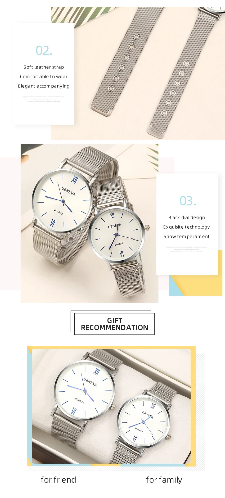 2PCS Set Couple Fashion Casual Watches Luxury Silvery Mesh Belt Wrist Watch Ladies Simple Dial Quartz Wristwatches Dress Clock