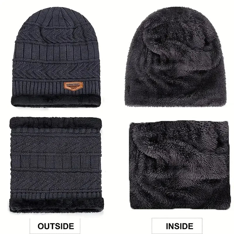1Set Warm & Soft Winter Fleece-lined Knitted Hat, Scarves And Touch Screen Gloves 3-Piece Set ,Perfect Ear & Neck Warmer