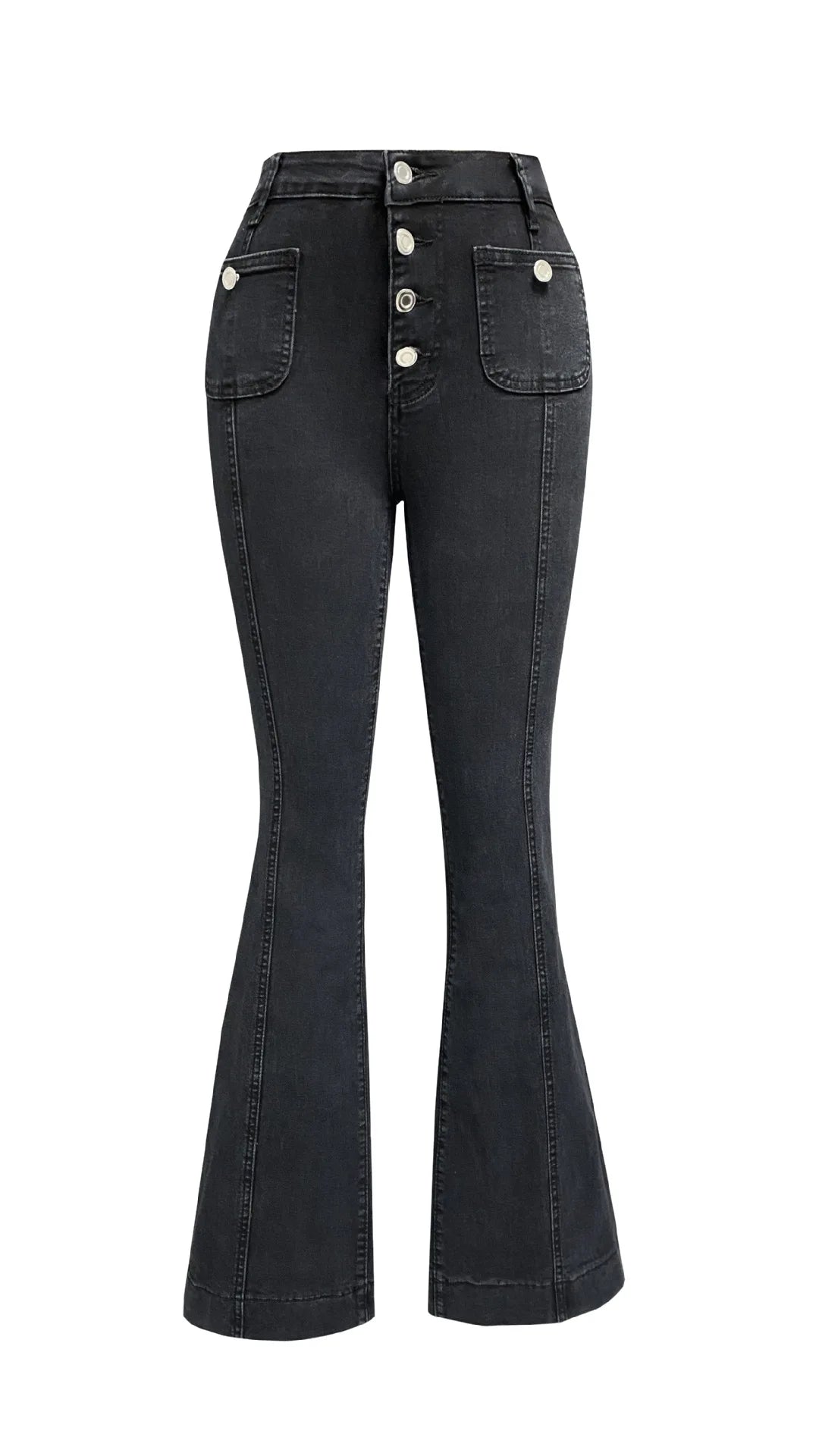 Women Jeans Ankle Length Boot Cut Spliced Flare Pants Denim Pockets Loose Washing High Waist Solid Button Basics Zipper Fly