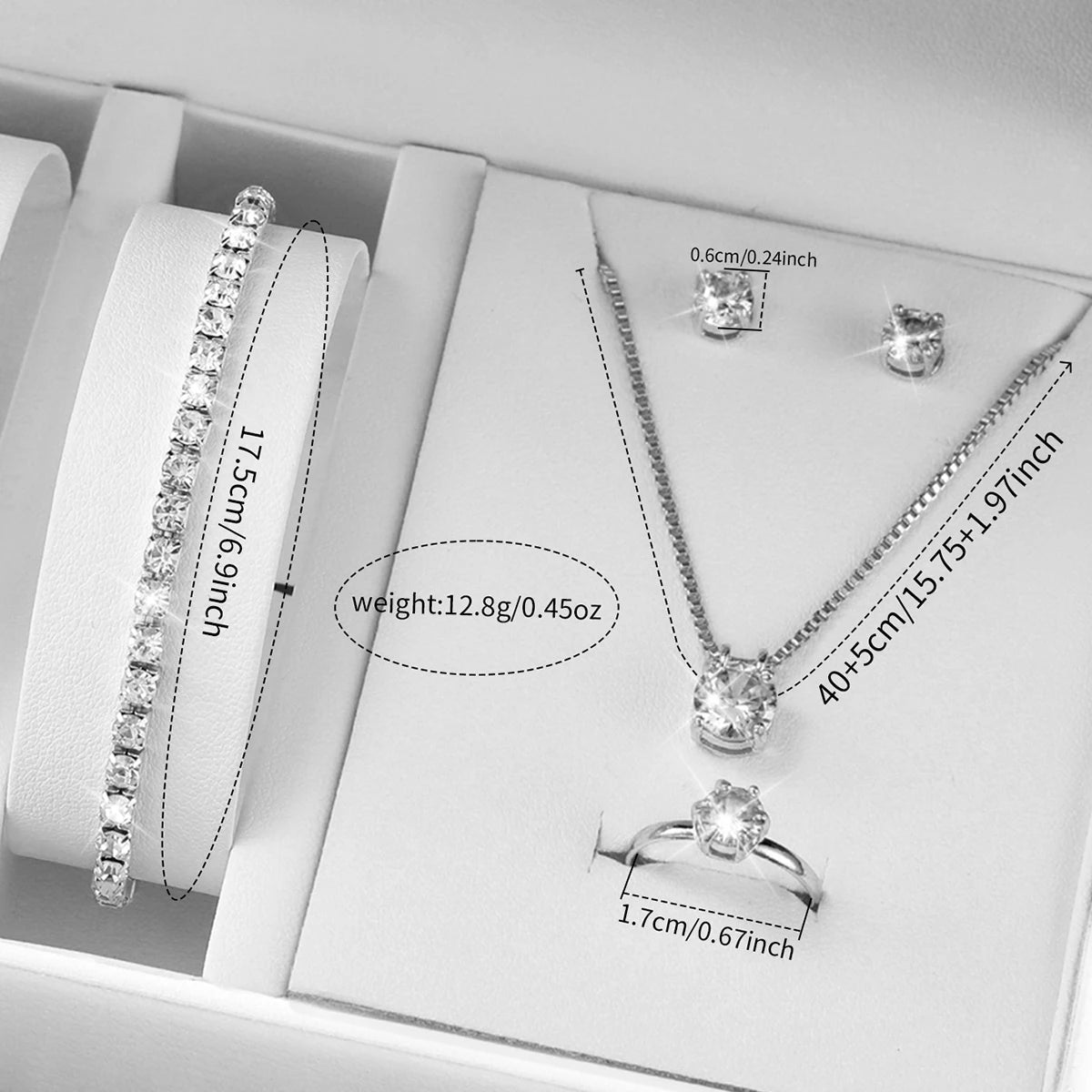6pcs/set Women Stainless Steel Band Diamond Quartz Watch and Crystal Bracelet Set