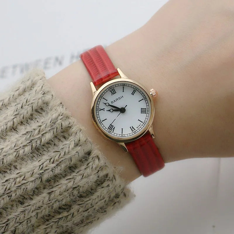 Fashion Student Watch Belt Watch Small Plate Light and Thin Student Exam Watch Women's Retro Quartz Wristwatch Relógio Feminino